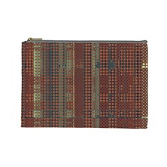 Rust Brown Grunge Plaid Cosmetic Bag (large) by SpinnyChairDesigns