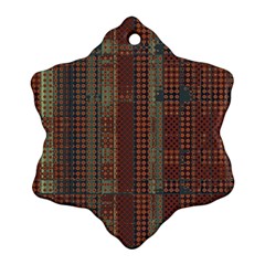 Rust Brown Grunge Plaid Ornament (snowflake) by SpinnyChairDesigns