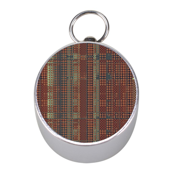 Rust Brown Grunge Plaid Mini Silver Compasses