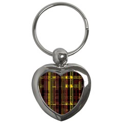 Red Yellow Black Punk Plaid Key Chain (heart) by SpinnyChairDesigns