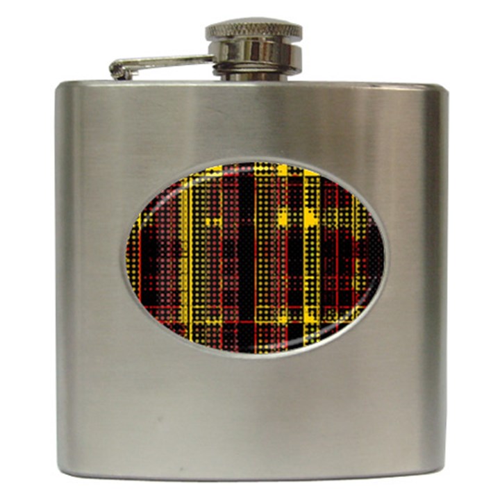 Red Yellow Black Punk Plaid Hip Flask (6 oz)