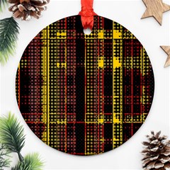 Red Yellow Black Punk Plaid Round Ornament (two Sides)