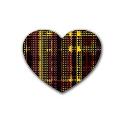 Red Yellow Black Punk Plaid Rubber Coaster (heart)  by SpinnyChairDesigns