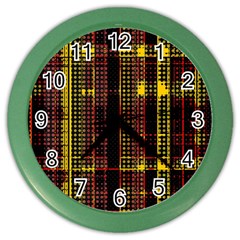 Red Yellow Black Punk Plaid Color Wall Clock by SpinnyChairDesigns