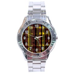 Red Yellow Black Punk Plaid Stainless Steel Analogue Watch by SpinnyChairDesigns