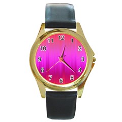 Fuchsia Ombre Color  Round Gold Metal Watch by SpinnyChairDesigns