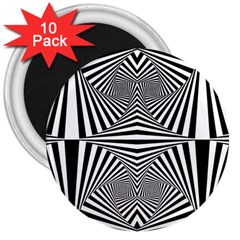 Black And White Stripes 3  Magnets (10 Pack)  by SpinnyChairDesigns