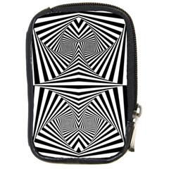 Black And White Stripes Compact Camera Leather Case by SpinnyChairDesigns