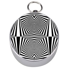 Black And White Stripes Silver Compasses by SpinnyChairDesigns