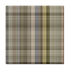 Beige Tan Madras Plaid Tile Coaster by SpinnyChairDesigns