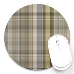 Beige Tan Madras Plaid Round Mousepads Front