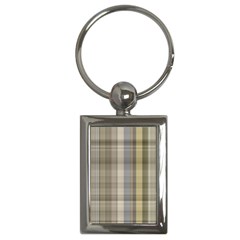 Beige Tan Madras Plaid Key Chain (rectangle) by SpinnyChairDesigns