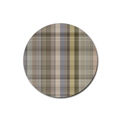 Beige Tan Madras Plaid Rubber Round Coaster (4 Pack)  by SpinnyChairDesigns