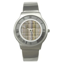 Beige Tan Madras Plaid Stainless Steel Watch by SpinnyChairDesigns