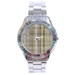 Beige Tan Madras Plaid Stainless Steel Analogue Watch by SpinnyChairDesigns