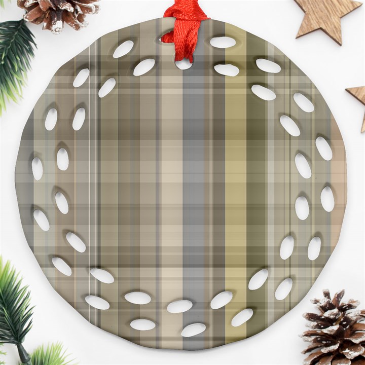 Beige Tan Madras Plaid Ornament (Round Filigree)