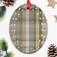 Beige Tan Madras Plaid Oval Filigree Ornament (two Sides) by SpinnyChairDesigns