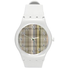 Beige Tan Madras Plaid Round Plastic Sport Watch (m) by SpinnyChairDesigns