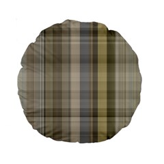 Beige Tan Madras Plaid Standard 15  Premium Round Cushions by SpinnyChairDesigns