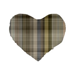 Beige Tan Madras Plaid Standard 16  Premium Heart Shape Cushions by SpinnyChairDesigns