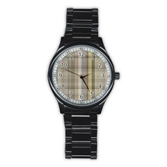 Beige Tan Madras Plaid Stainless Steel Round Watch by SpinnyChairDesigns