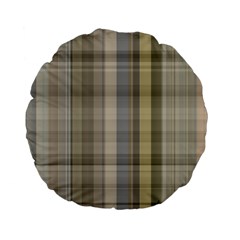 Beige Tan Madras Plaid Standard 15  Premium Flano Round Cushions by SpinnyChairDesigns