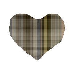 Beige Tan Madras Plaid Standard 16  Premium Flano Heart Shape Cushions by SpinnyChairDesigns