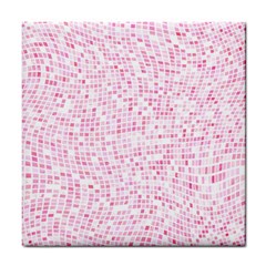 Pink And White Checkered Tile Coaster by SpinnyChairDesigns