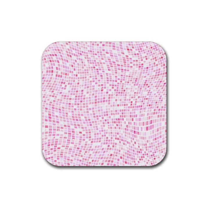 Pink and White Checkered Rubber Coaster (Square) 