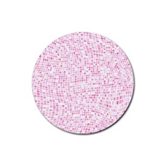 Pink And White Checkered Rubber Round Coaster (4 Pack)  by SpinnyChairDesigns