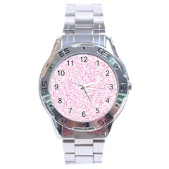 Pink And White Checkered Stainless Steel Analogue Watch by SpinnyChairDesigns