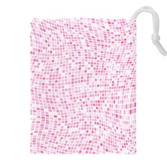 Pink And White Checkered Drawstring Pouch (4xl) by SpinnyChairDesigns