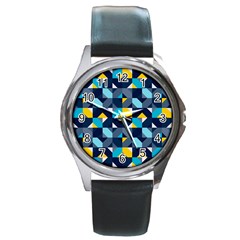 Geometric Hypnotic Shapes Round Metal Watch by tmsartbazaar