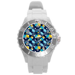 Geometric Hypnotic Shapes Round Plastic Sport Watch (l) by tmsartbazaar