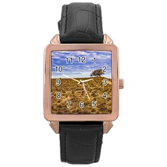 Patagonia Landscape Scene, Santa Cruz - Argentina Rose Gold Leather Watch 