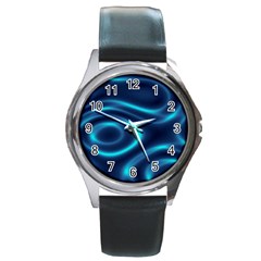 Blue Wavy Round Metal Watch