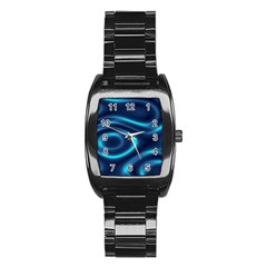 Blue Wavy Stainless Steel Barrel Watch by Sabelacarlos