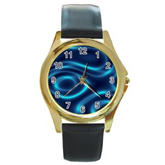 Blue Wavy Round Gold Metal Watch by Sabelacarlos