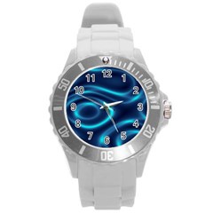 Blue Wavy Round Plastic Sport Watch (l) by Sabelacarlos