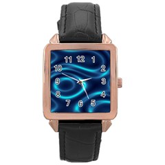 Blue Wavy Rose Gold Leather Watch  by Sabelacarlos