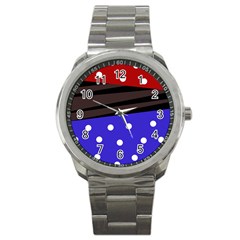 Mixed-lines-dots Black-bg Sport Metal Watch by Casemiro