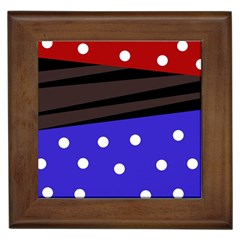 Mixed Polka Dots And Lines Pattern, Blue, Red, Brown Framed Tile by Casemiro