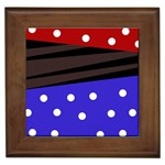 Mixed polka dots and lines pattern, blue, red, brown Framed Tile Front