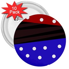 Mixed Polka Dots And Lines Pattern, Blue, Red, Brown 3  Buttons (10 Pack)  by Casemiro