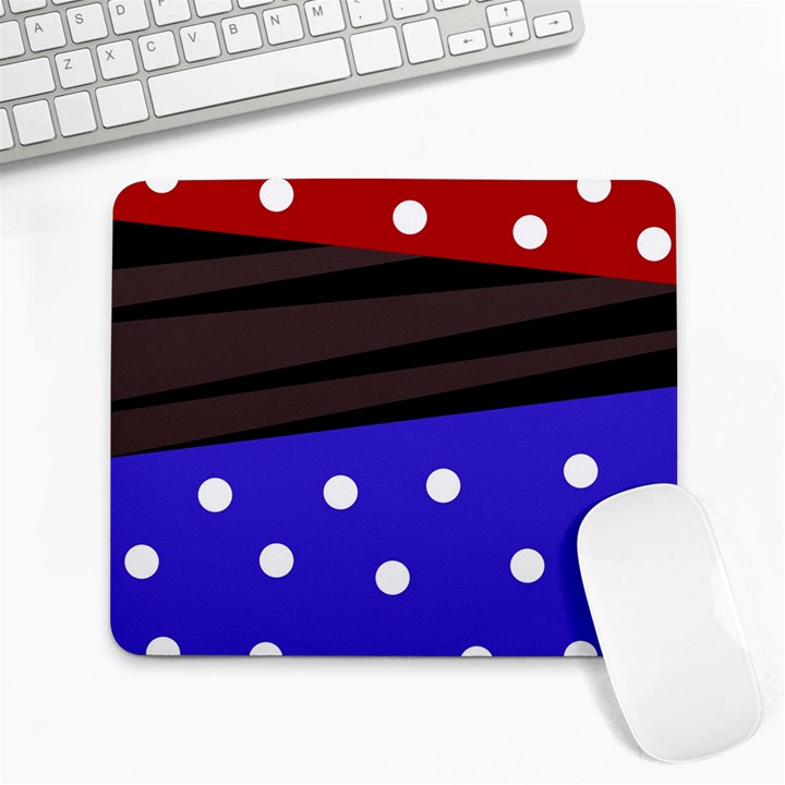 Mixed polka dots and lines pattern, blue, red, brown Large Mousepads