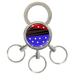 Mixed Polka Dots And Lines Pattern, Blue, Red, Brown 3-ring Key Chain by Casemiro