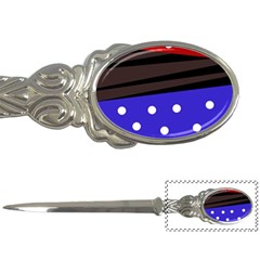 Mixed Polka Dots And Lines Pattern, Blue, Red, Brown Letter Opener by Casemiro