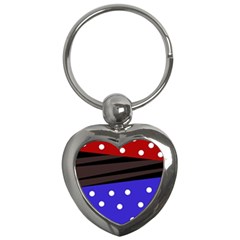 Mixed Polka Dots And Lines Pattern, Blue, Red, Brown Key Chain (heart) by Casemiro