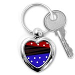 Mixed polka dots and lines pattern, blue, red, brown Key Chain (Heart) Front