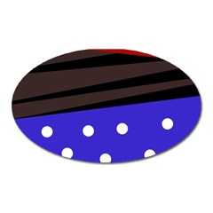 Mixed Polka Dots And Lines Pattern, Blue, Red, Brown Oval Magnet by Casemiro